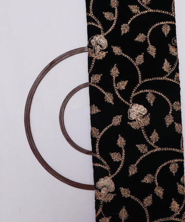 black and golden floral zari embroidery velvet fabric b106 5928